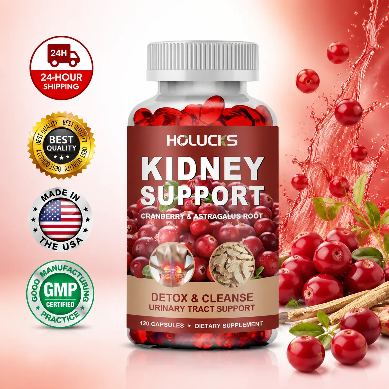 Health Wellness Usa - แคปซูลล้างไตสูตรธรรมชาติ ผสมแครนเบอร์รี่และผงหางม้า ช่วยบำรุงสุขภาพกระเพาะปัสสาวะ ระบบภูมิคุ้มกัน และสุขภาพร่างกายโดยรวม